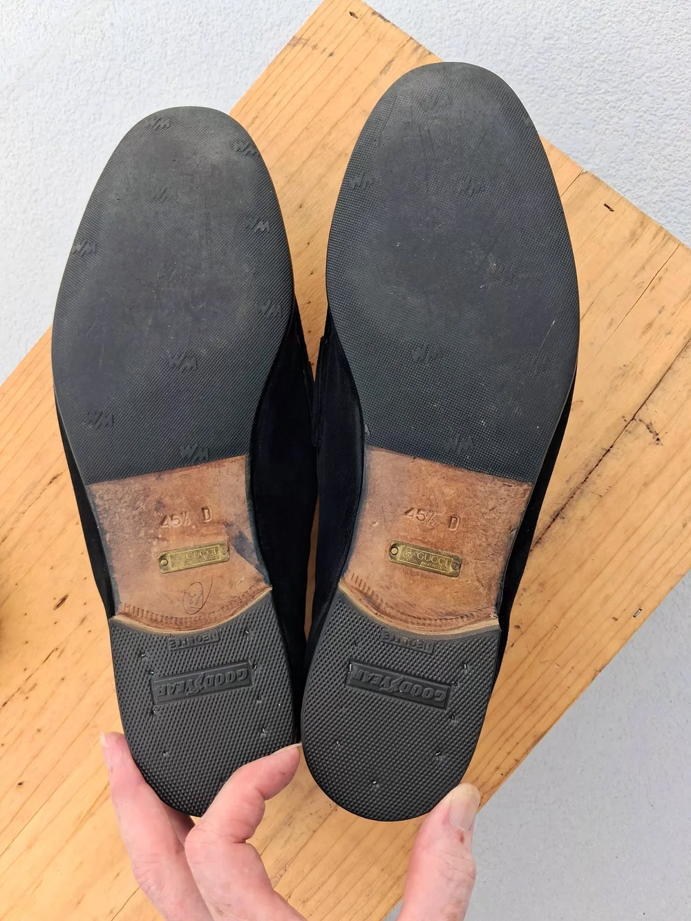 Vintage Gucci Men's Black Suede Loafers w/Gold Horsebit Hardware Size 45.5/12
